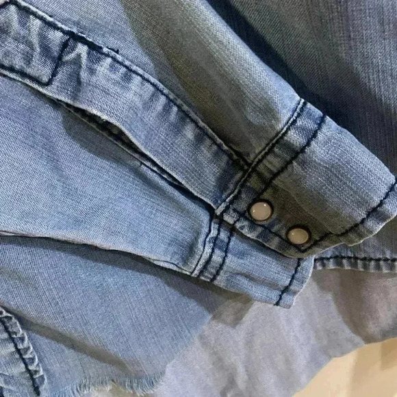 [S]One X Oneteaspoon Dallas Tencel Liberty JeanShirt Snap Button Down Distressed - Picture 7 of 9